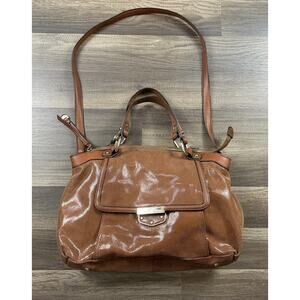 B Makowsky Lombard Brown Snake Embossed Top Handle Satchel Bag Sz L Exotic Chic